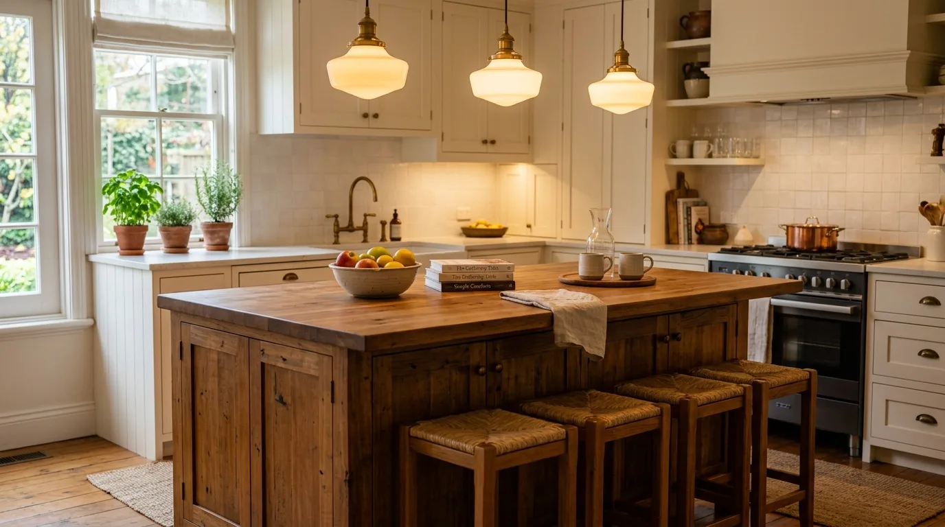Use open shelving only where it improves the design inspiration for a kitchen with an island.